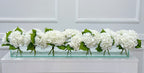 French Artificial Hydrangeas Centerpiece In Long Glass Vase - Flovery