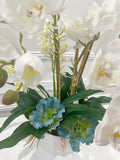 Luxury Real Touch White Phalaenopsis Orchid Arrangement in White Vase | French Table Centerpiece