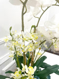 Luxury Real Touch White Phalaenopsis Orchid Arrangement in White Vase | French Table Centerpiece