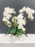 Luxury Real Touch White Phalaenopsis Orchid Arrangement in White Vase | French Table Centerpiece