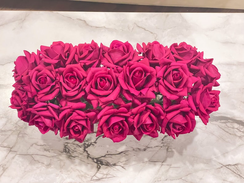 Modern Long Fuchsia Pink Real Touch Roses Arrangement