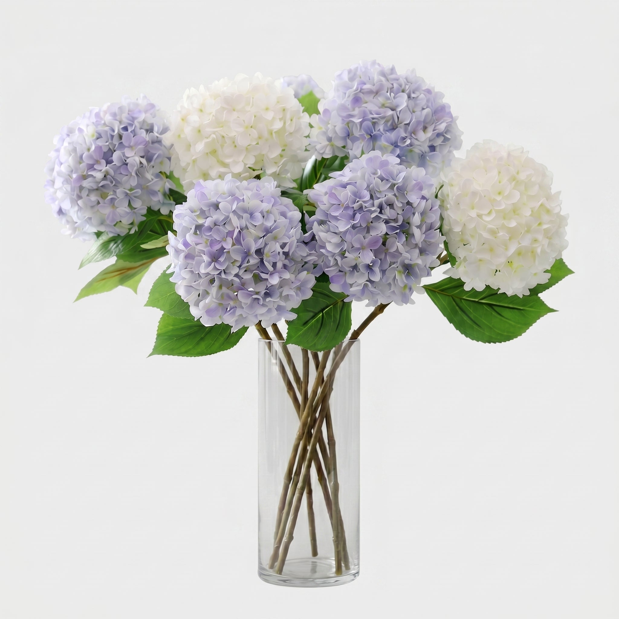 Large Premium Silk Hydrangea Single Stem - Glass Vase Blue (edited)