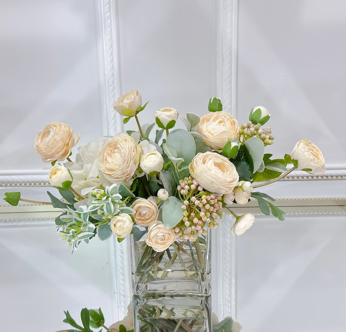 High Quality Artificial Ranunculus Arrangement in Vase - Flovery