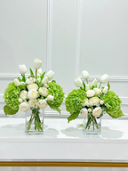 14-in Real Touch Hydrangea Peony Tulip Centerpiece in Glass Vase - Flovery