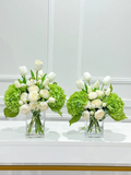 14-in Real Touch Hydrangea Peony Tulip Centerpiece in Glass Vase