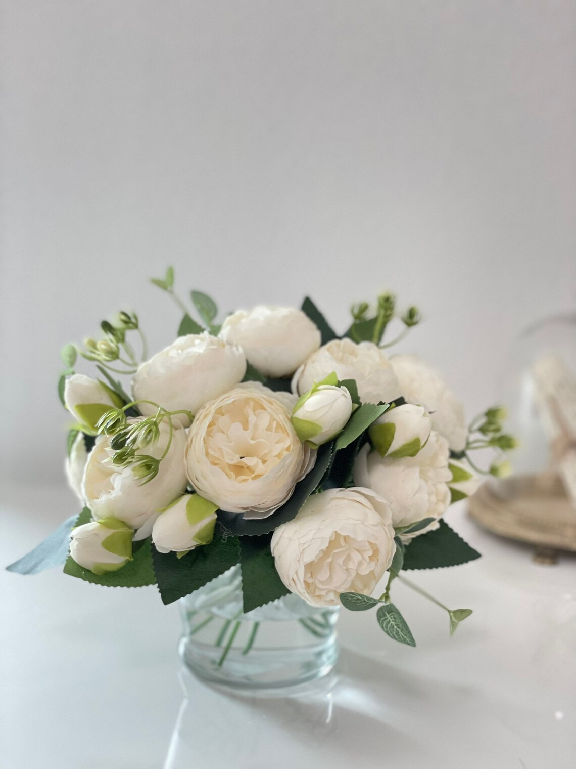 Rose Peonies Arrangement In Classic Glass Vase - Flovery Main image
