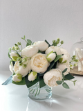 Rose Peonies Arrangement In Classic Glass Vase