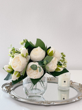 Rose Peonies Arrangement In Classic Glass Vase