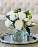 Rose Peonies Arrangement In Classic Glass Vase