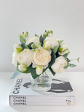 Rose Peonies Arrangement In Classic Glass Vase