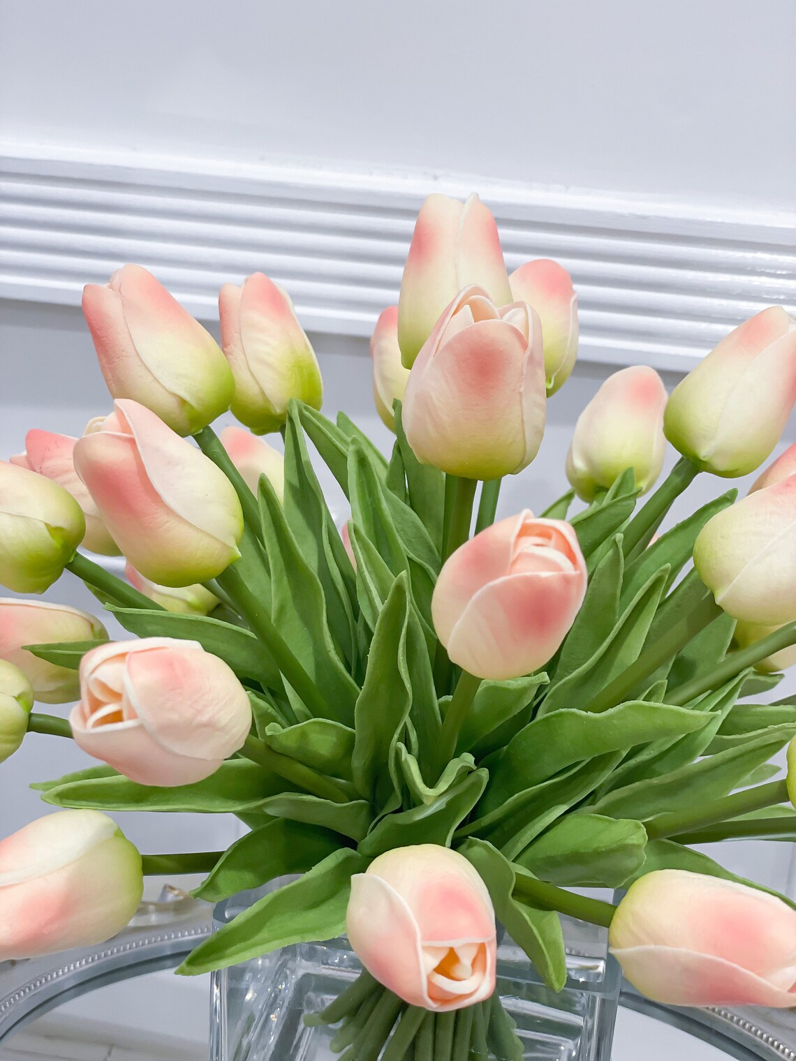 Medium Tulips Floral Arrangement Real Touch in Glass Vase - Flovery
