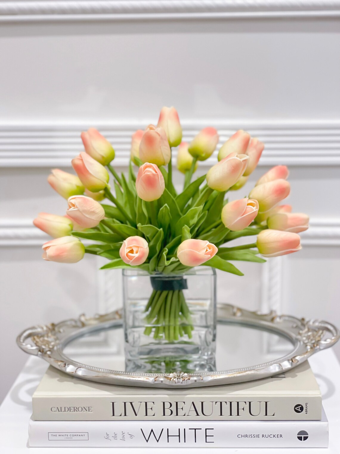 Medium Tulips Floral Arrangement Real Touch in Glass Vase - Flovery