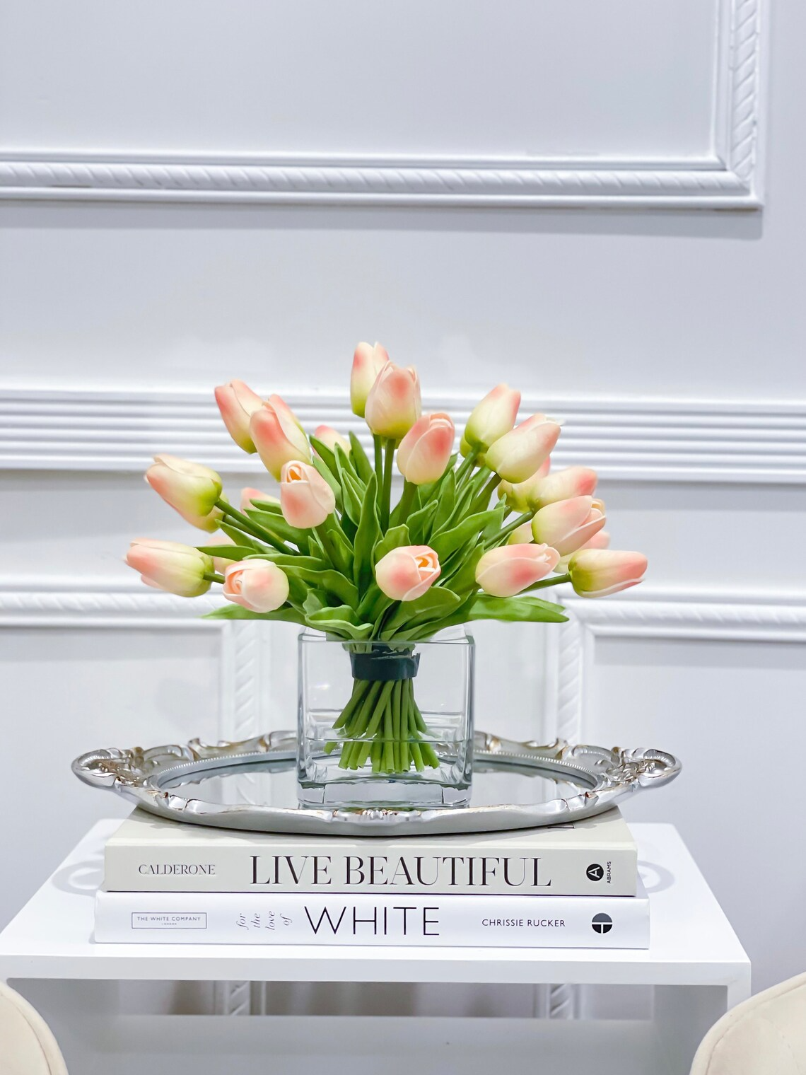 Medium Tulips Floral Arrangement Real Touch in Glass Vase - Flovery