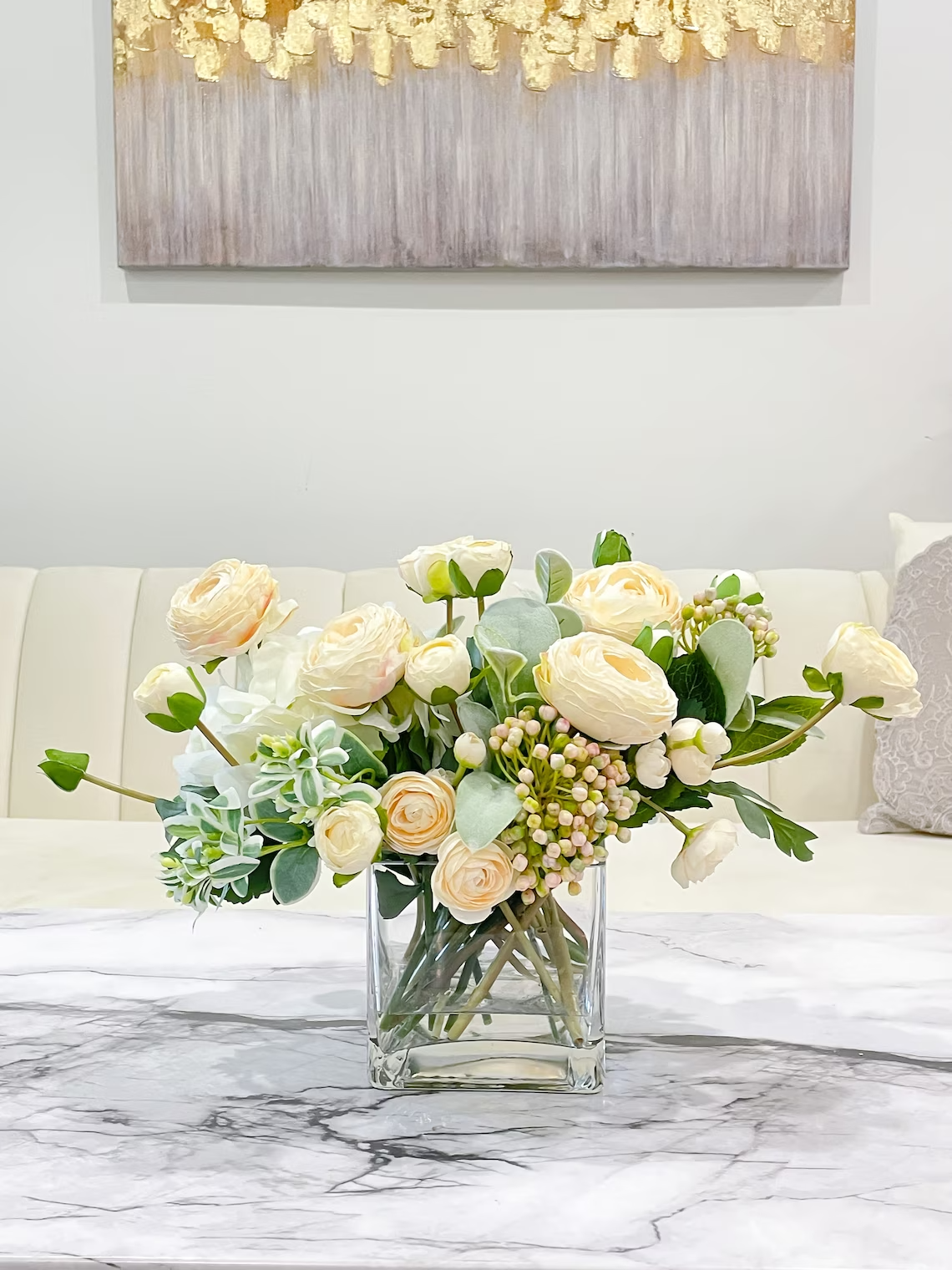 High Quality Artificial Ranunculus Arrangement in Vase - Flovery