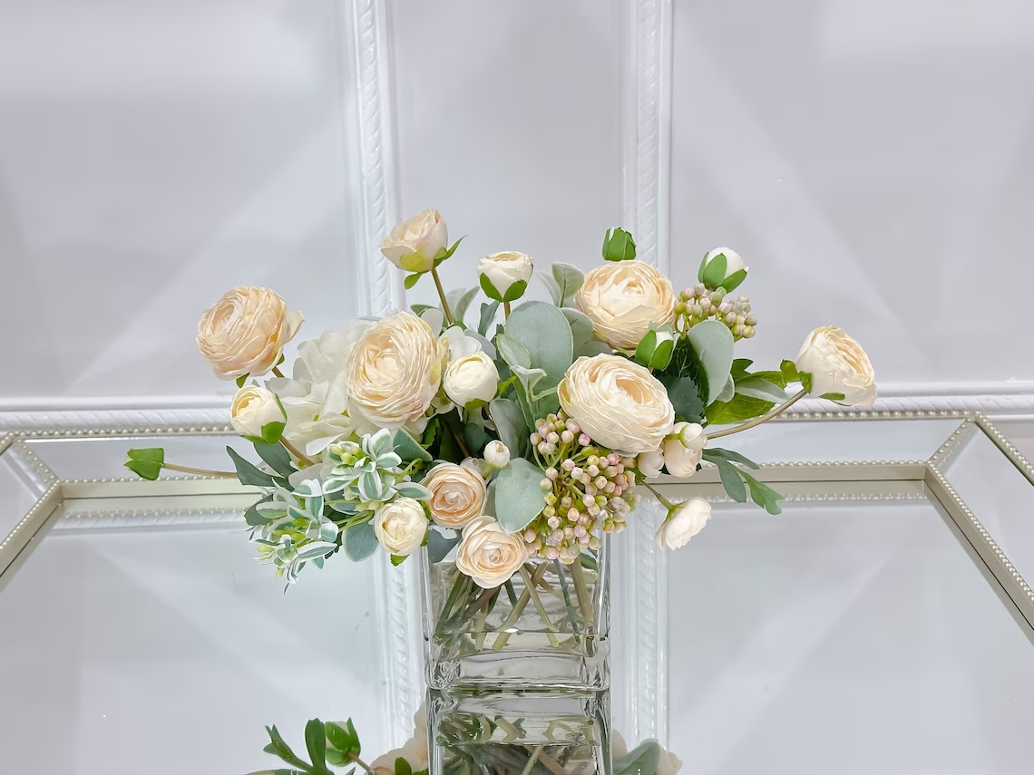 High Quality Artificial Ranunculus Arrangement in Vase - Flovery