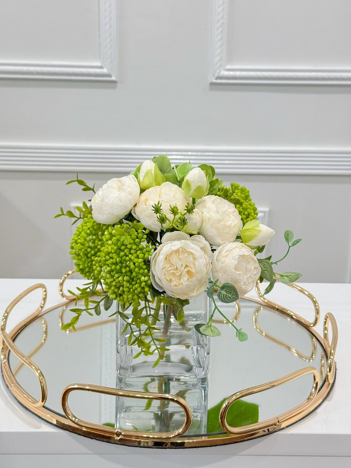 Faux Peony Hydrangea Green Berries Arrangement - Flovery
