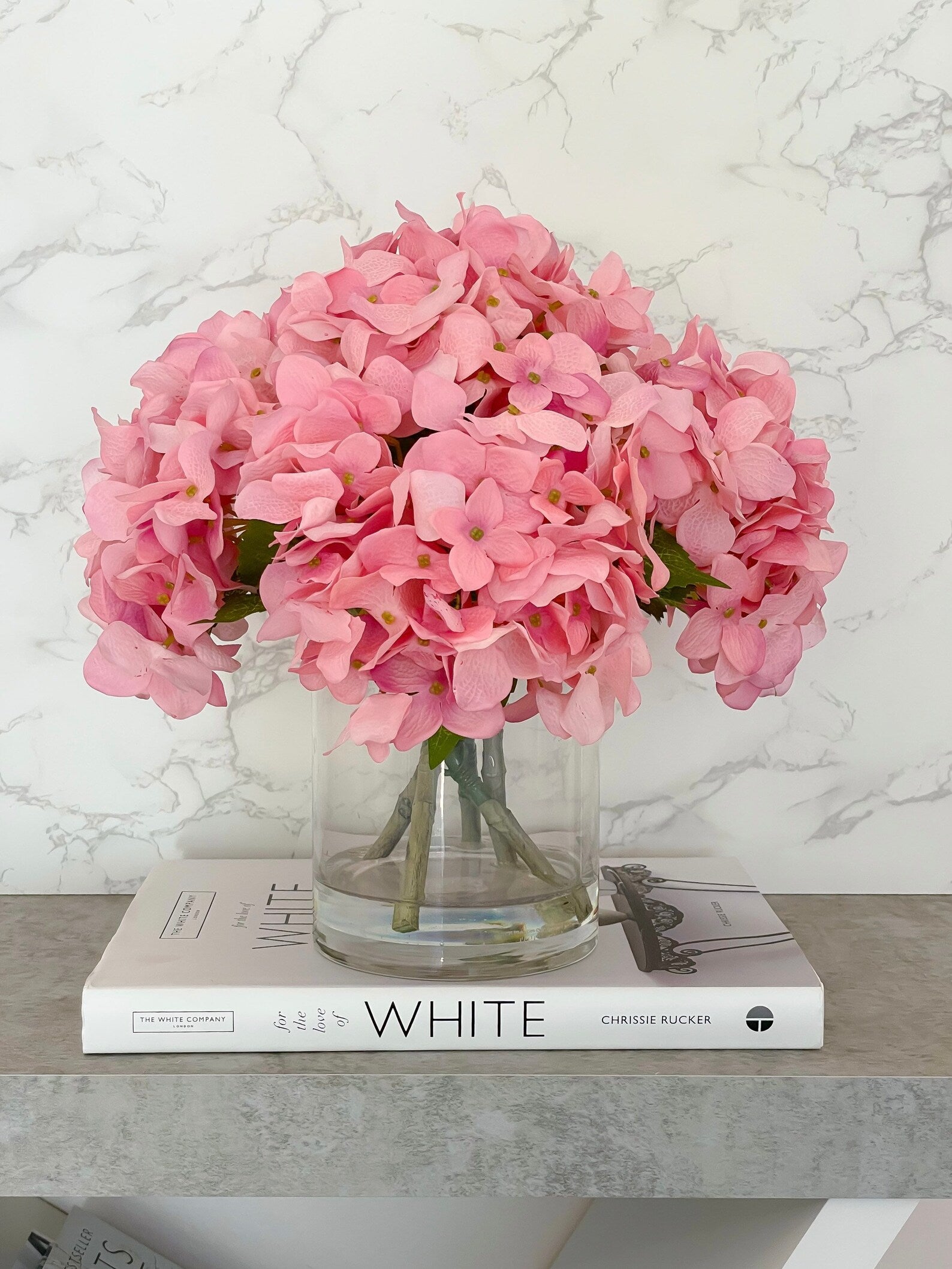 Modern Real Touch Pink Hydrangea Arrangement in Cylinder Glass Main image