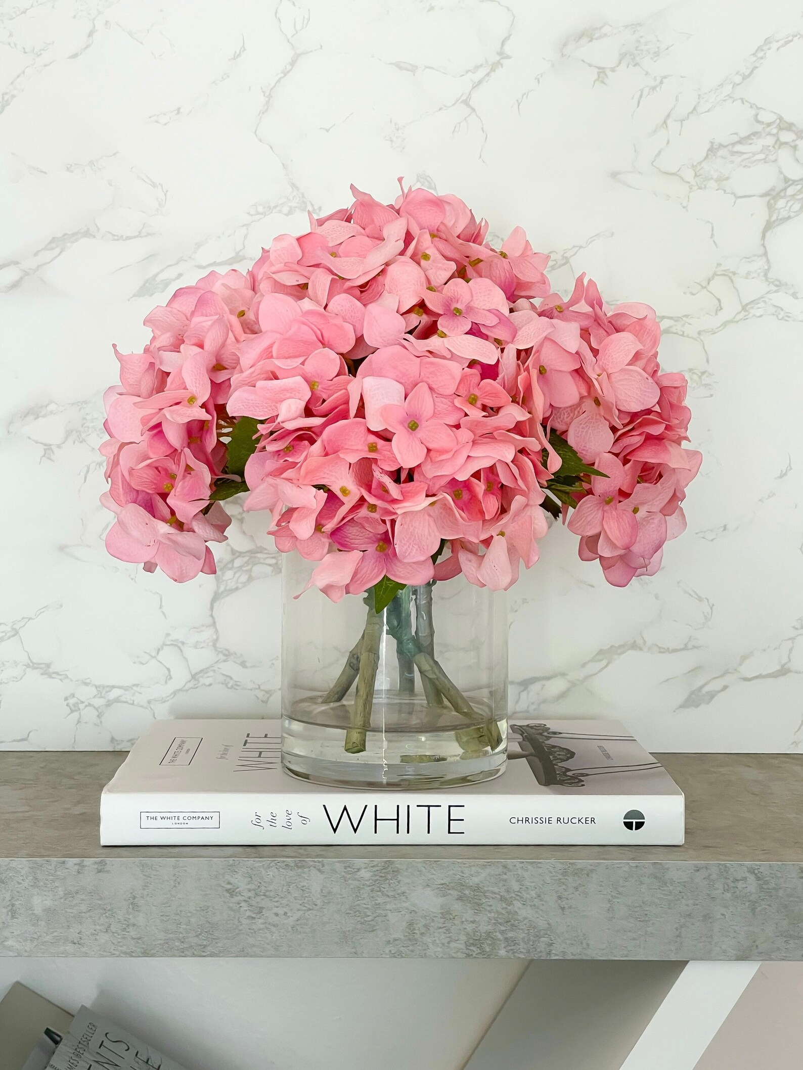 Modern Real Touch Pink Hydrangea Arrangement in Cylinder Glass