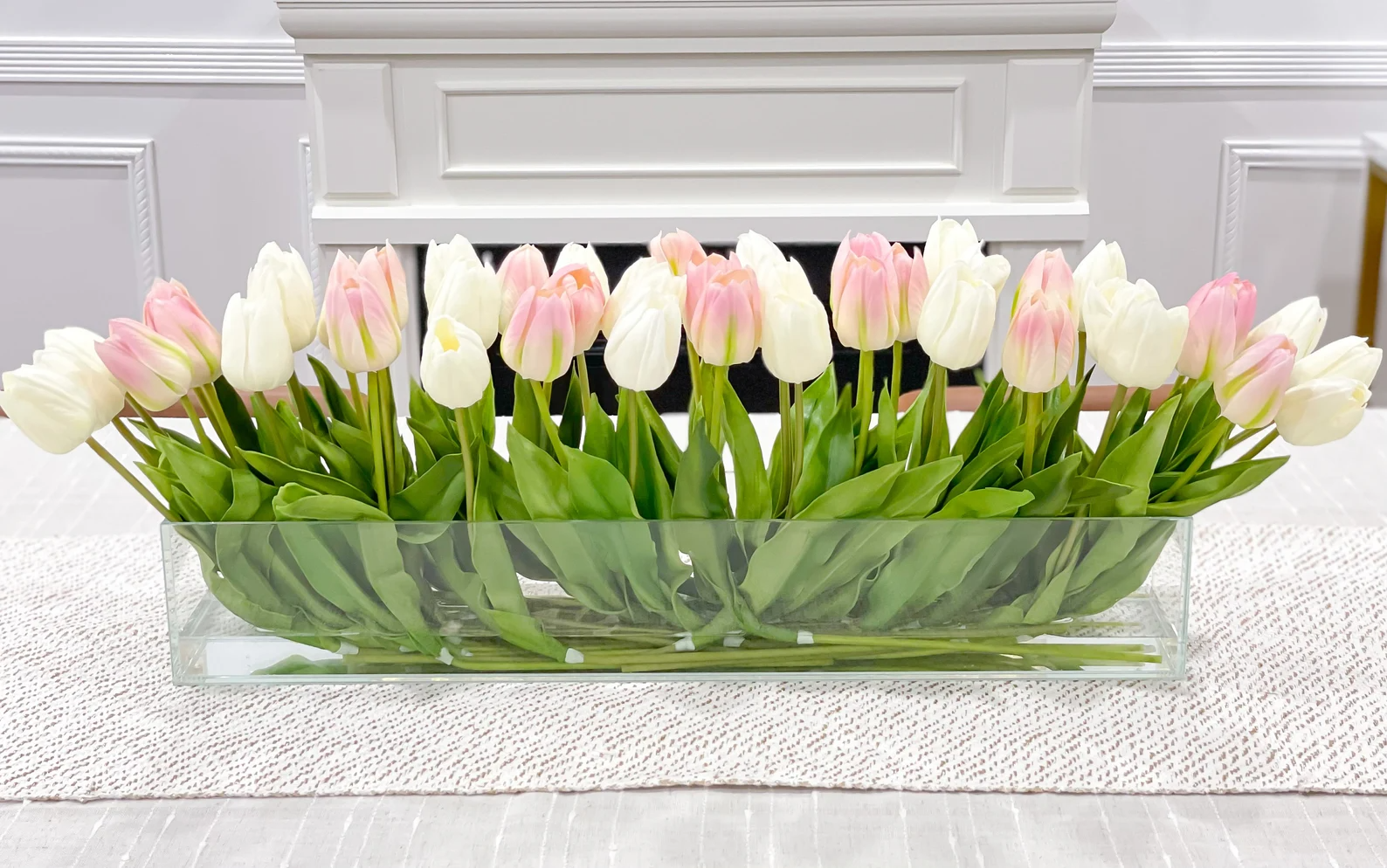 Long Pink White Real Touch Tulip Centerpiece - Flovery
