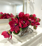 Artificial Magnolia Long Arrangement in Glass Vase