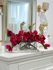 Artificial Magnolia Long Arrangement in Glass Vase