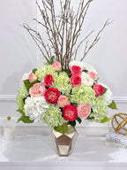 45-in Real Touch Hydrangea Rose Arrangement in Gold Vase
