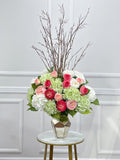 45-in Real Touch Hydrangea Rose Arrangement in Gold Vase