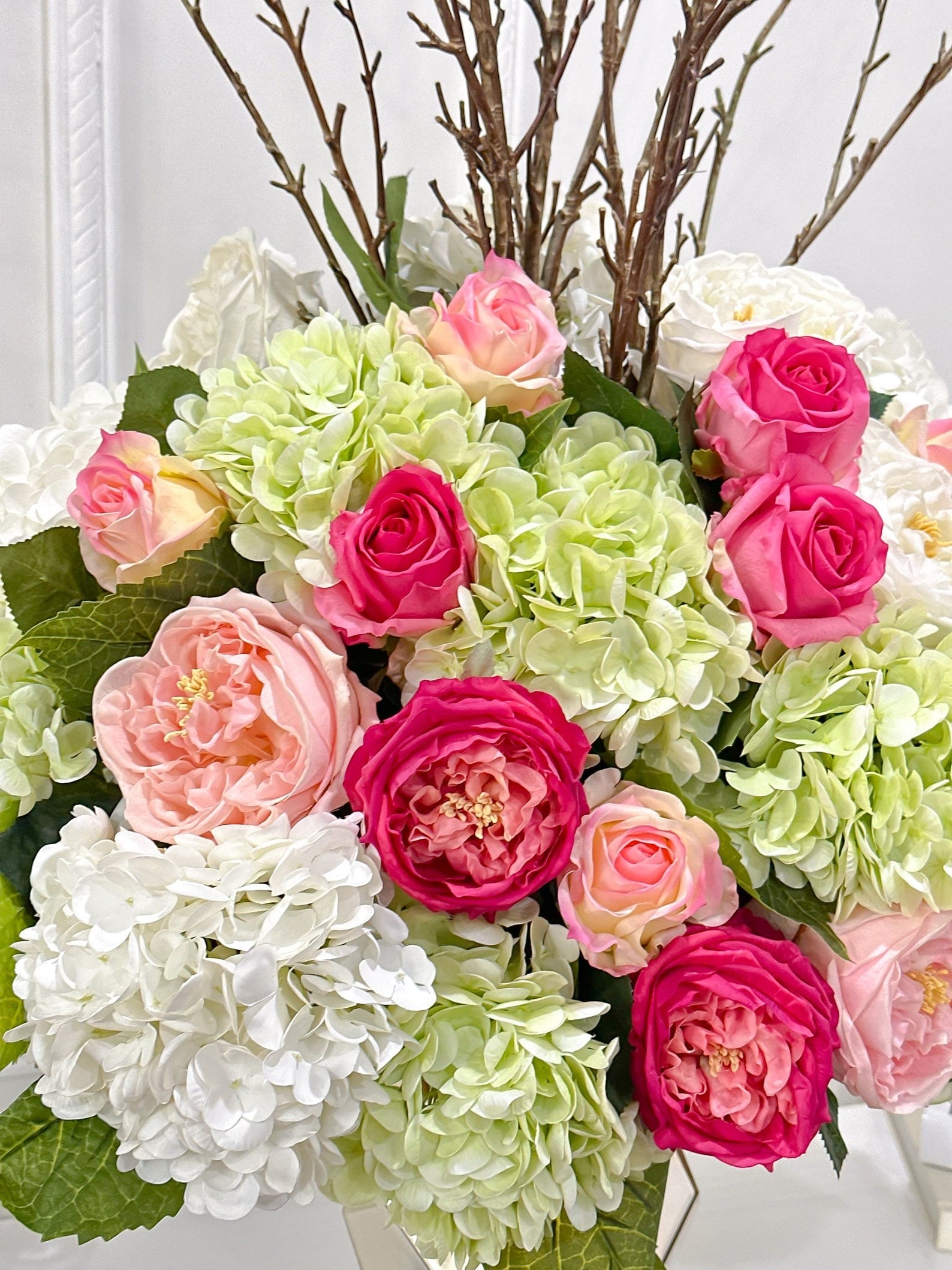 45-in Real Touch Hydrangea Rose Arrangement in Gold Vase