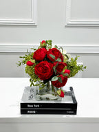 Faux Peony Hydrangea Green Berries Arrangement