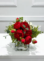 Faux Peony Hydrangea Green Berries Arrangement