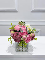 Faux Peony Hydrangea Green Berries Arrangement