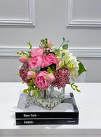 Faux Peony Hydrangea Green Berries Arrangement