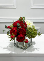 Faux Peony Hydrangea Green Berries Arrangement