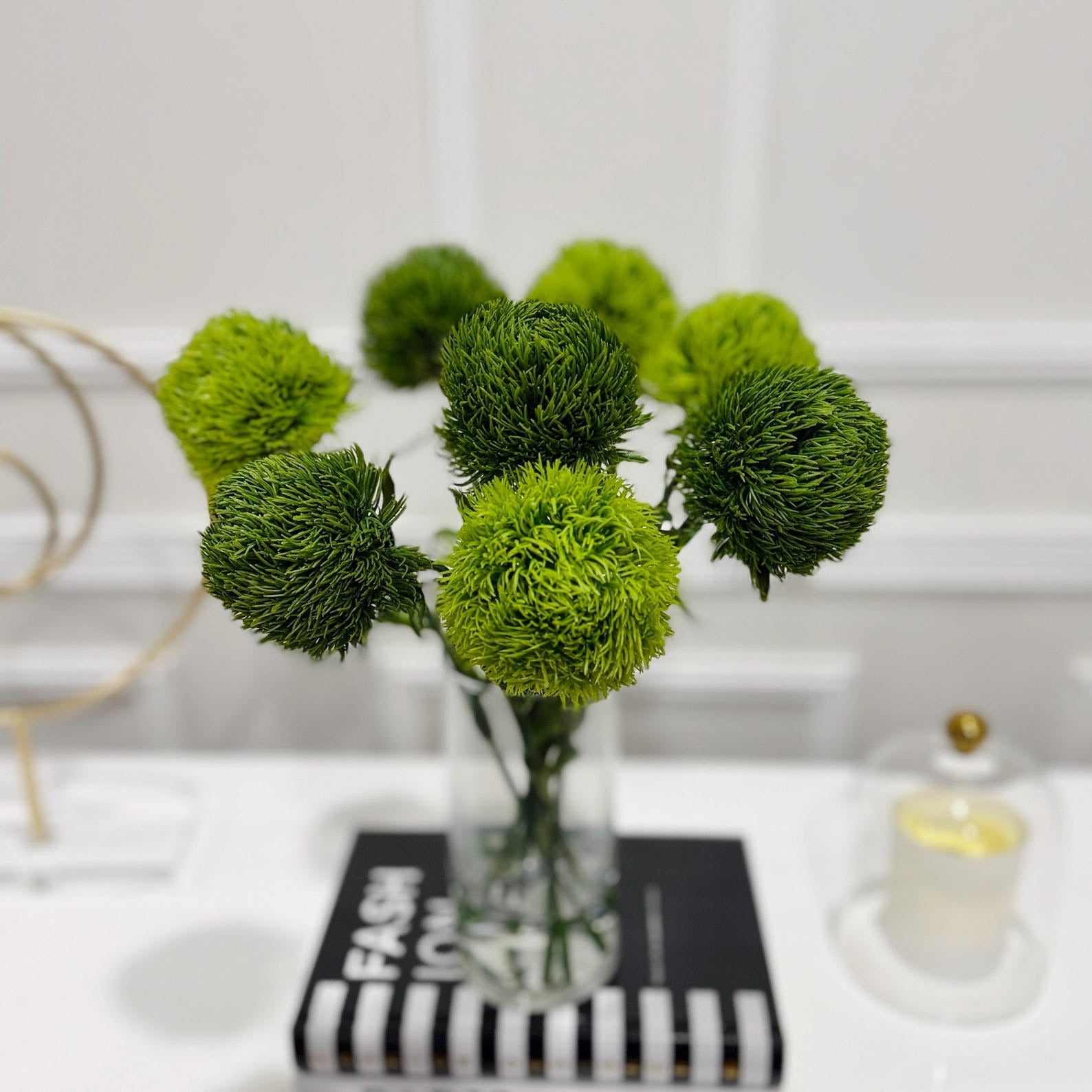 Dianthus Faux Floral Arrangement Cylinder Glass Vase - Flovery