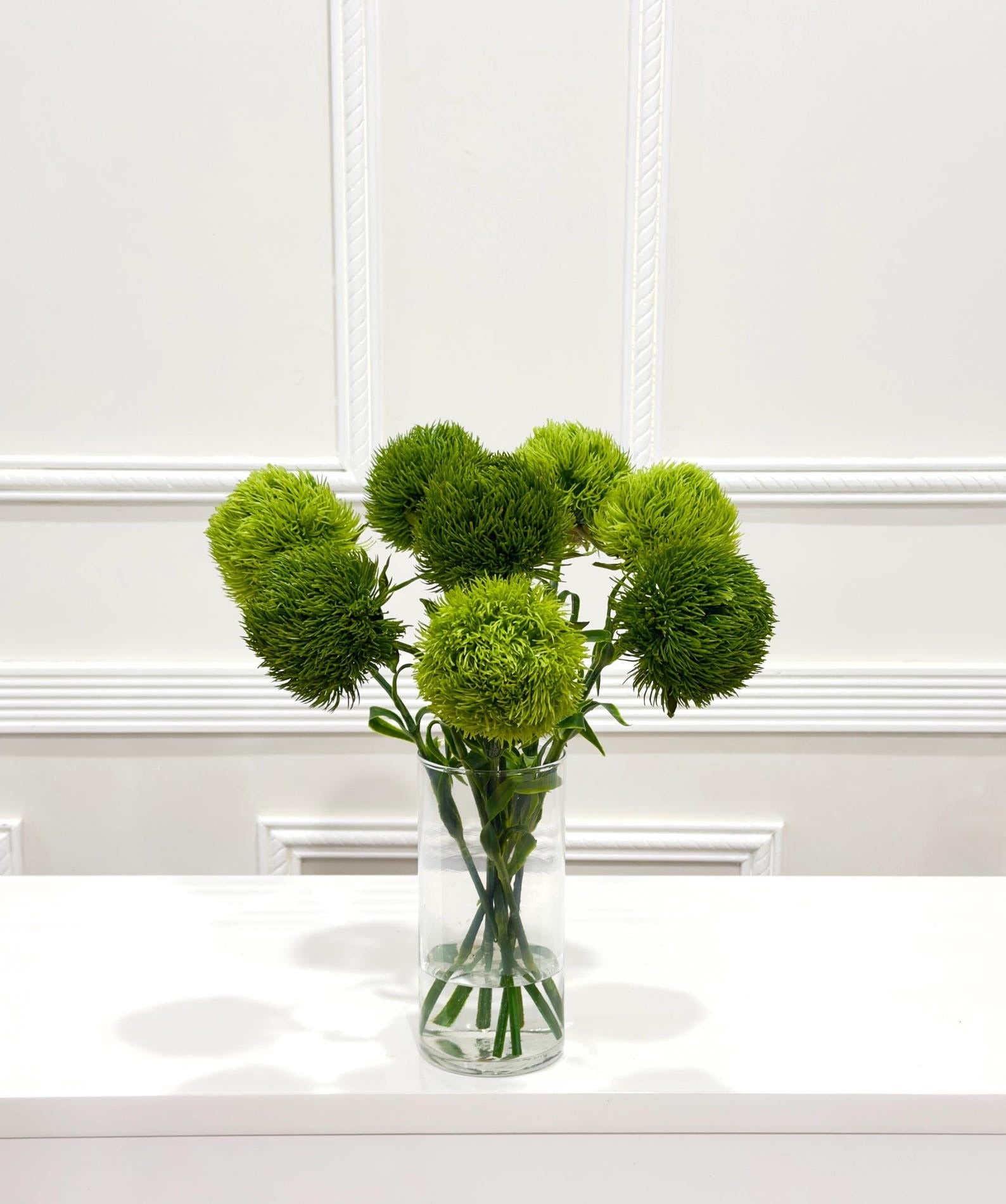 Dianthus Faux Floral Arrangement Cylinder Glass Vase - Flovery