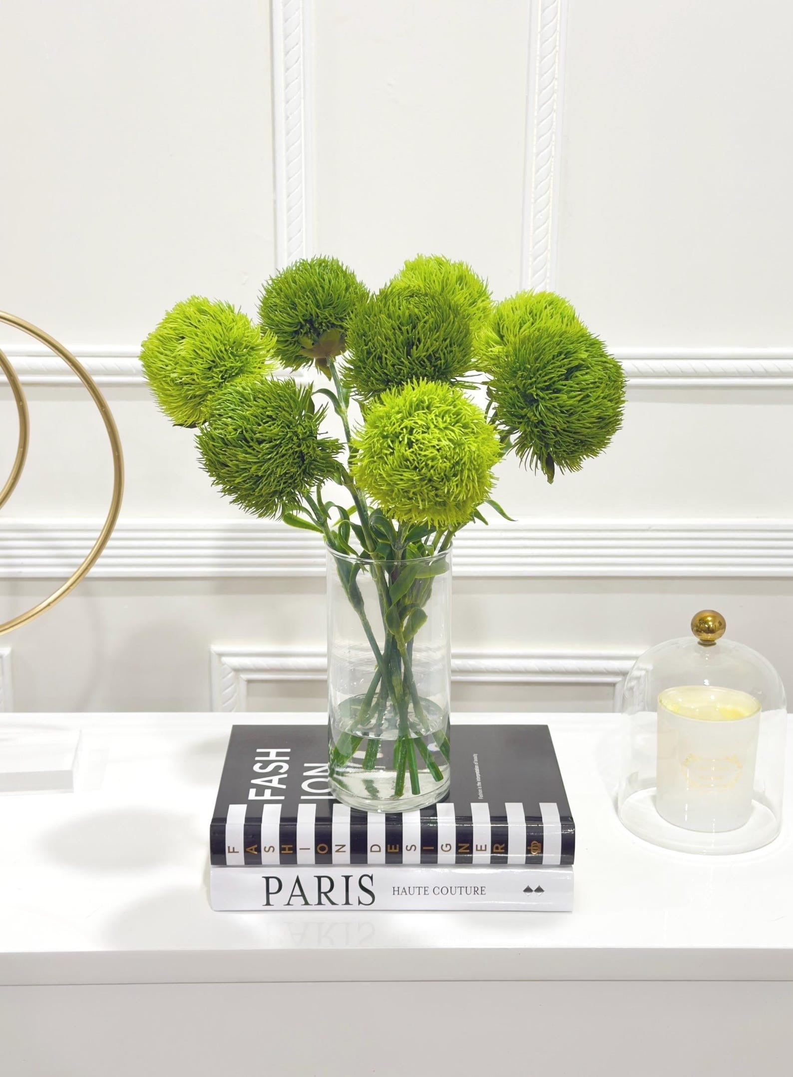 Dianthus Faux Floral Arrangement Cylinder Glass Vase - Flovery Main image