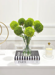 Dianthus Faux Floral Arrangement Cylinder Glass Vase