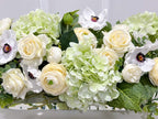 Long Faux Floral Arrangement Green Mixed in Glass Vase - Flovery