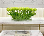 Modern Long Real Touch Tulip Arrangement in Rectangle Glass Vase - Flovery