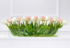 Modern Long Pink/ White Real Touch Tulip Centerpiece in Glass Vase for Table Decor - Flovery