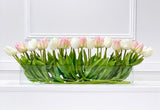 Modern Long Pink/ White Real Touch Tulip Centerpiece in Glass Vase for Table Decor