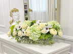 Long Faux Floral Arrangement Green Mixed in Glass Vase - Flovery
