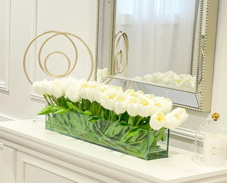 Modern Long Real Touch Tulip Arrangement in Glass Vase - Flovery