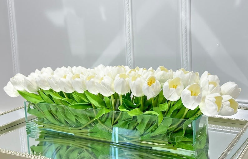 Modern Long Real Touch Tulip Arrangement in Glass Vase - Flovery