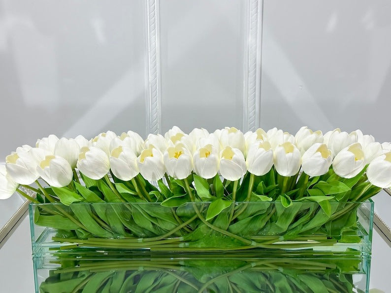 Modern Long Real Touch Tulip Arrangement in Glass Vase - Flovery