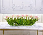 Modern Long Pink/ White Real Touch Tulip Centerpiece in Glass Vase for Table Decor - Flovery