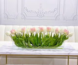 Modern Long Pink/ White Real Touch Tulip Centerpiece in Glass Vase for Table Decor