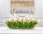Modern Long Pink/ White Real Touch Tulip Centerpiece in Glass Vase for Table Decor - Flovery