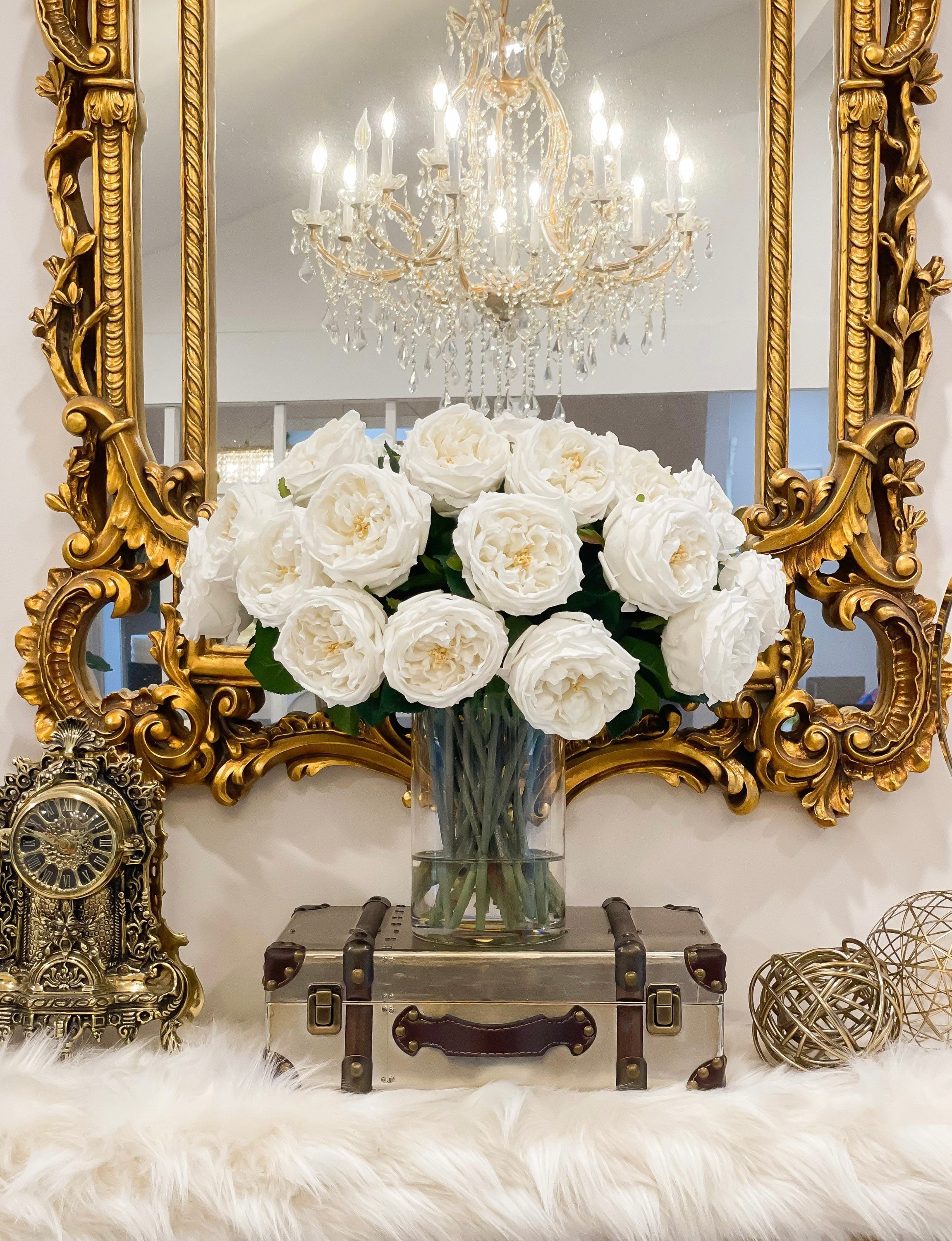 18 inch Large Real Touch English Rose Centerpiece in Glass Vase Secondary image
