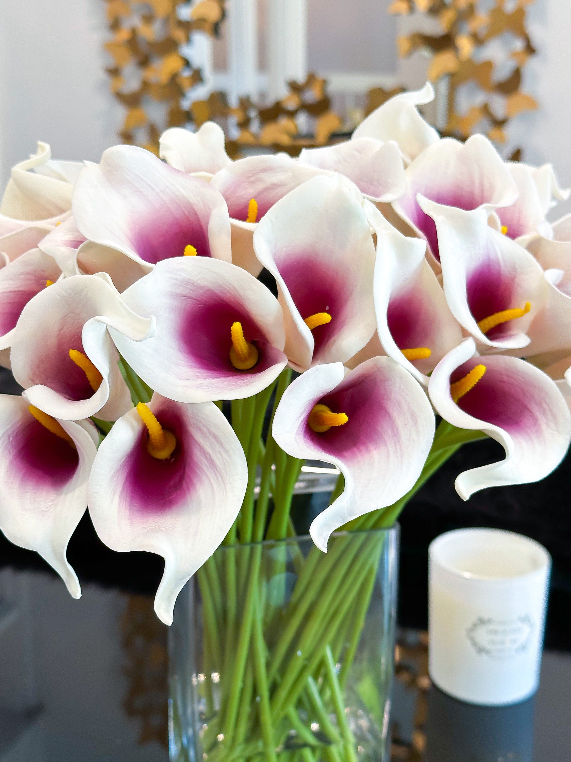 Purple Ombre Calla Lily Real Touch Arrangement in Glass Vase